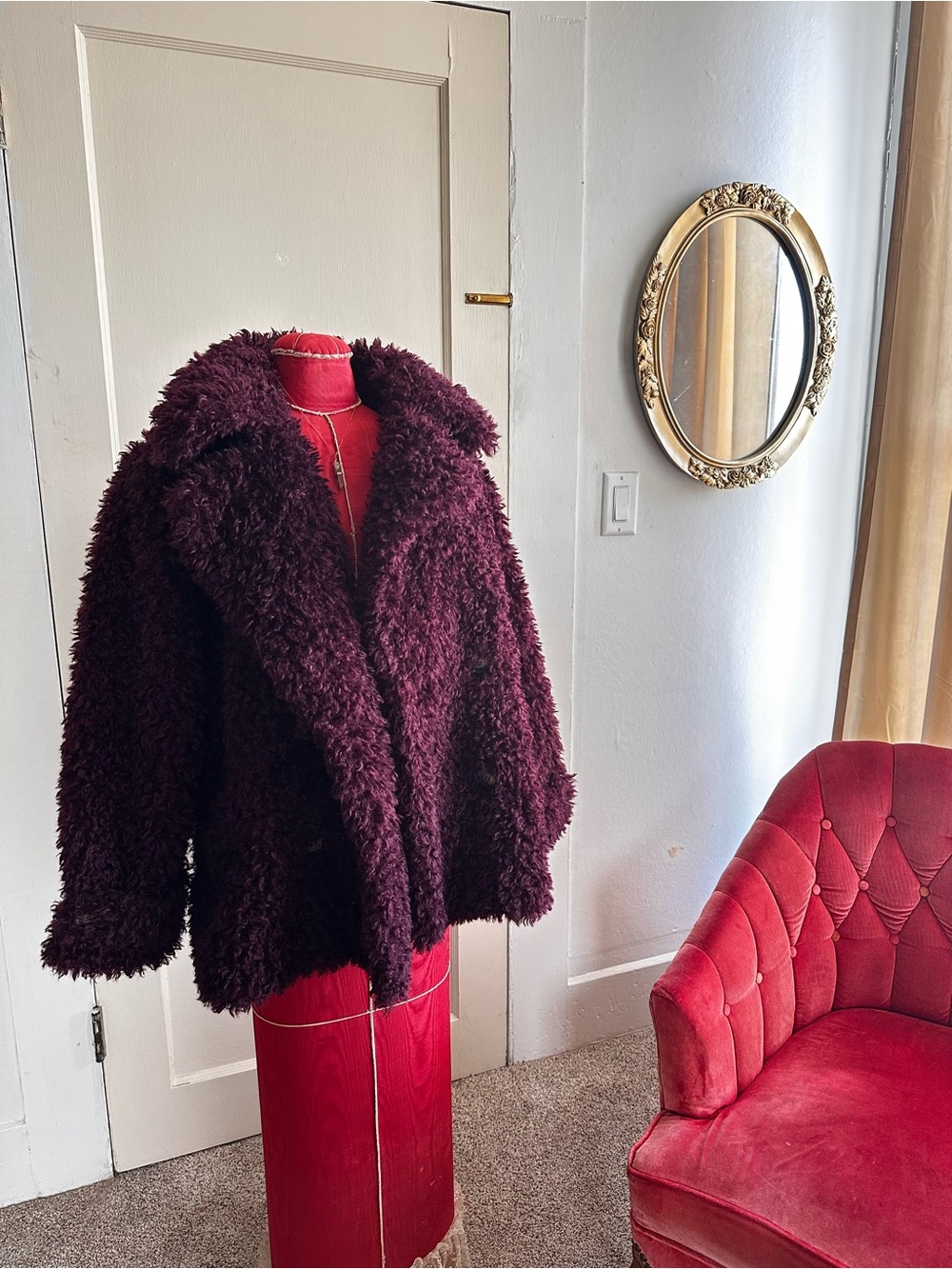 Free People Plush Burgundy Teddy Jacket